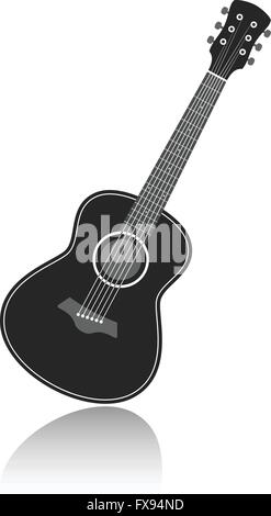 Acoustic Guitar in black and white, Vector Illustration isolated on ...