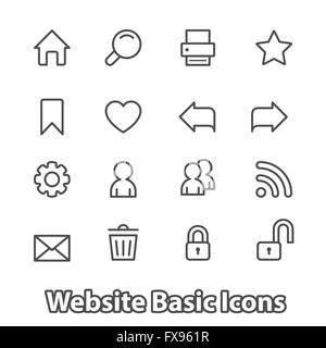 Basic set of website icons, contour flat Stock Vector