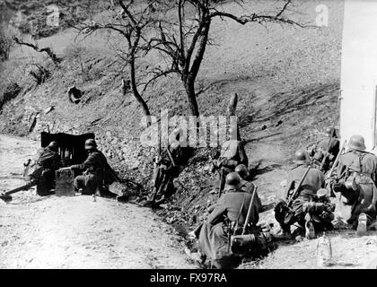 The Nazi propaganda picture shows members of the Waffen-SS during the partisan combat in Yugoslavia in June 1943. Fotoarchiv für Zeitgeschichtee NO WIRE SERVICE - Stock Photo