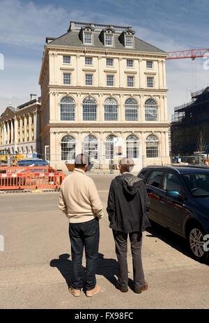 Poundbury, Dorset, UK. Pub, hotel and restaurant that will be named after the Duchess of Cornwall at 'Queen Mother Square' Stock Photo