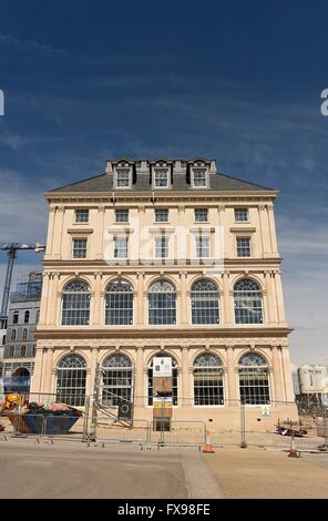 Poundbury, Dorset, UK. Pub, hotel and restaurant that will be named after the Duchess of Cornwall at 'Queen Mother Square' Stock Photo