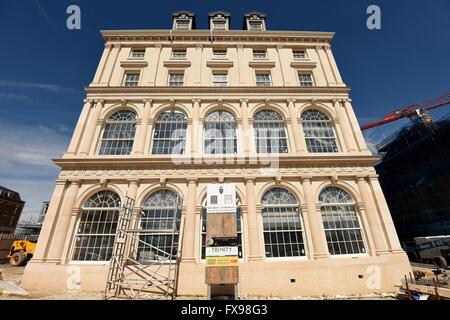 Poundbury, Dorset, UK. Pub, hotel and restaurant that will be named after the Duchess of Cornwall at 'Queen Mother Square' Stock Photo