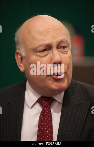 London, UK. 12th April, 2016. Julian Fellowes,the author of Downton Abbey tv series,launching his new tv series 'Belgravia' at the London Book Fair.The series will be first made available to download on computer/tablet and will be screened on ITV in the autumn Credit:  ilpo musto/Alamy Live News Stock Photo