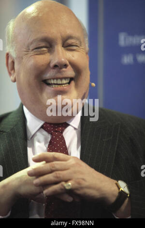 London, UK. 12th April, 2016. Julian Fellowes,the author of Downton Abbey tv series,launching his new tv series 'Belgravia' at the London Book Fair.The series will be first made available to download on computer/tablet and will be screened on ITV in the autumn Credit:  ilpo musto/Alamy Live News Stock Photo