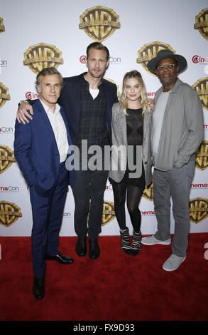 Las Vegas, NV, USA. 12th Apr, 2016. Christophe Waltz, Alexander Skarsgard, Margot Robbie, Samuel L. Jackson. Warner Brothers Pictures presents The Big Picture at 2016 CinemaCon at The Colosseum of Caesars Palace. Photo Credit: MJT/AdMedia Credit:  Mjt/AdMedia/ZUMA Wire/Alamy Live News Stock Photo