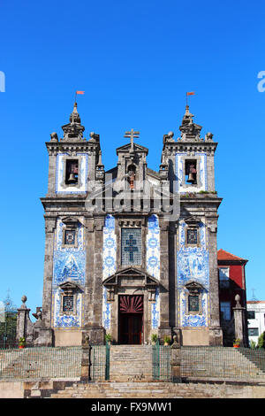 Old church of Saint Ildefonso (Igreja de Santo Ildefonso) covered with azulejos tiles, Porto, Portugal Stock Photo