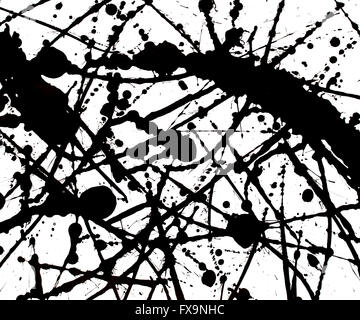 Abstract Black Paint Splatters Isolated on White Background. Stock Photo