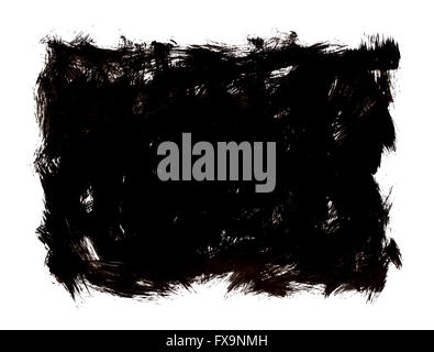 Black Painted Brush Strokes Patch Isolated on White Background. Stock Photo