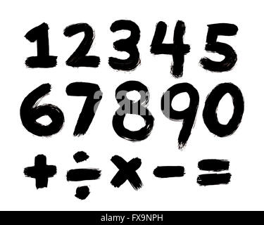 Black Painted Brushed Numbers Isolated on White Background. Stock Photo