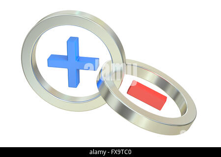 Illustration of positive and negative. Plus and minus, 3D rendering Stock Photo