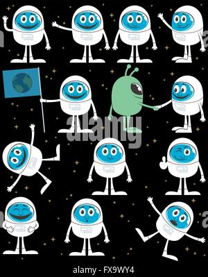 Cartoon astronaut in 12 different situations. Stock Vector