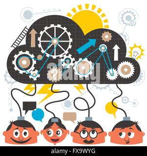 Group of people brainstorming. No transparency and gradients used. Stock Vector