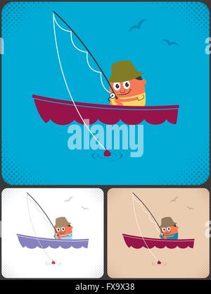 Cartoon character in boat fishing. Stock Vector