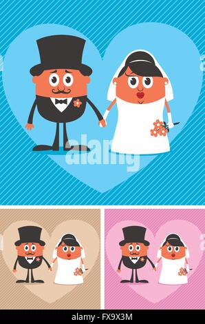 Cartoon illustration of groom and bride. Stock Vector
