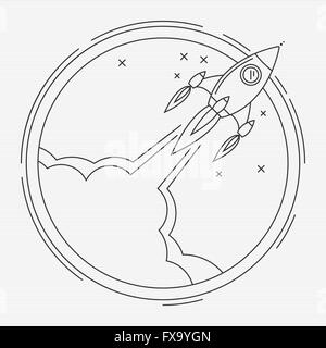 Vector illustration of rocket thin line icon. New business project startup development concept. Launching new product or service Stock Vector