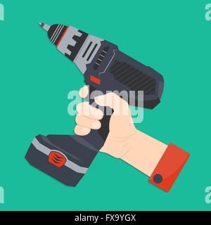 Vector illustration of hand with screwdriver. Man's hand with screwdriver in flat style for your design Stock Vector