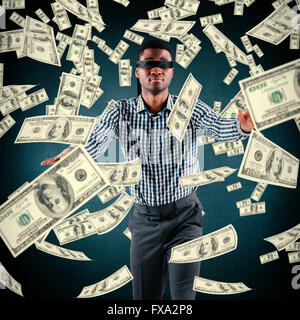 Composite image of blindfolded businessman with arms out Stock Photo