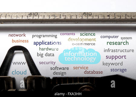 Information technology word cloud printed on a typewriter Stock Photo