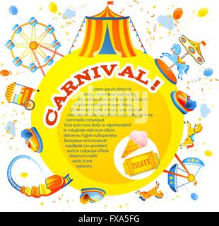 Amusement Park Carnival Cover Template Hand Drawn Cartoon Flat ...