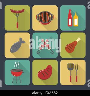 BBQ food icons set, flat style Stock Vector Image & Art - Alamy