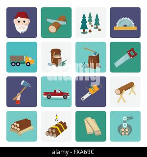 Deforestation icon Flat set in black and white color outline vector ...
