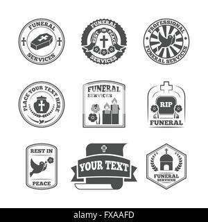 Funeral labels icons set Stock Vector