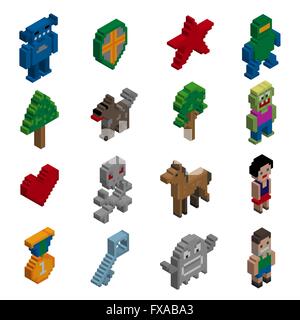 Pixel characters isometric Stock Vector