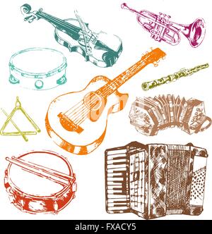 Musical instruments icons color set Stock Vector