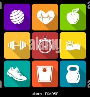 Set of fitness icons in flat design. EPS 10 vector illustration with ...
