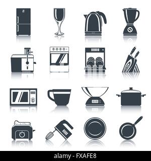 Kitchen Appliances Icons Black Stock Vector