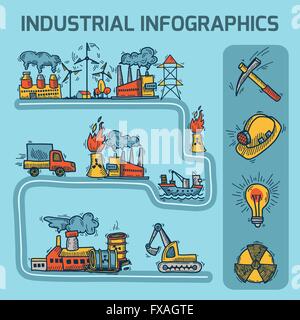 Construction infographics set with industrial building symbols and ...
