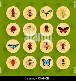 Insects flat icons set Stock Vector