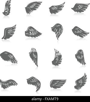 angel wing icon set in black and white color. simple flat vector Stock ...