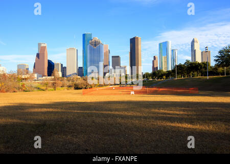 Beautiful view of downtown Houston in a sunny day. Houston is the most populous city in Texas. Stock Photo