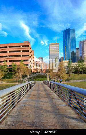 Beautiful view of downtown Houston in a sunny day. Houston is the most populous city in Texas. Stock Photo