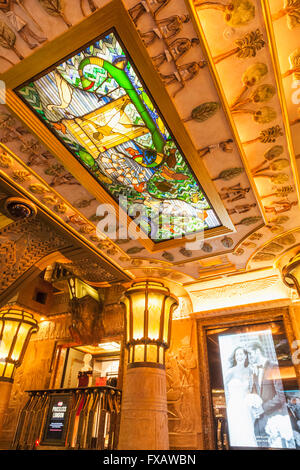 England, London, Knightsbridge, Harrods, Ceiling Decoration of the Egyptian Escalator Stock Photo