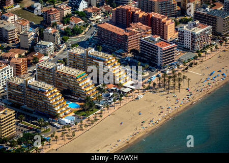 Aerial view, Roses at the Gulf of Roses, skyscrapers beach, resort, palm beach, beach, Costa Brava, Catalonia, Spain, aerial Stock Photo