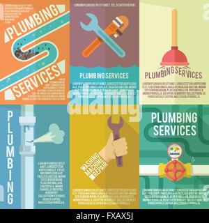 Plumbing icons composition poster Stock Vector