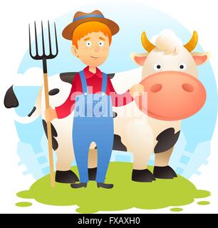 Livestock farm with male farmer and cow Stock Vector Image & Art - Alamy