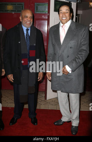 March 8, 2016 - Berry Gordy and Smokey Robinson attending Motown: The Musical Press Night, Shaftesbury Theatre in London, UK. Stock Photo