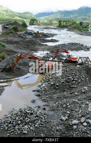 PHILIPPINES, Ifugao Province, Cordilleras, Lagawe, illegal sand and ...