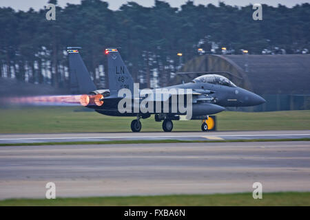 F-15E Eagle 494th FS 48th FW USAFE  takes off at RAF Lakenheath Stock Photo