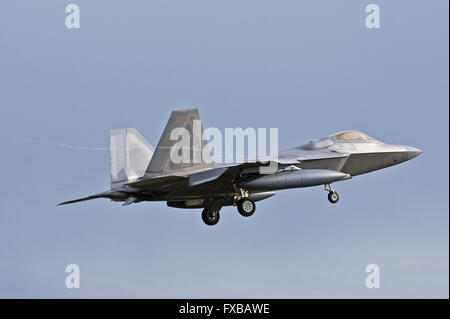 Tyndall AFB based USAF F-22 Raptor landing at RAF Lakenheath, England Stock Photo