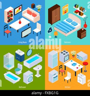 Isometric kitchen interior set with isolated icons of range fridges ...