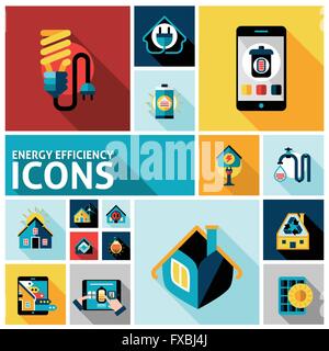 Vector icons of energy efficiency at home. Certificate of energy ...