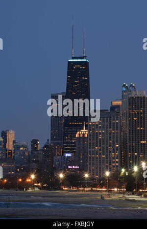 Lake Michigan with the Chicago skyline and John Hancock Building as seen from the lake front at Fullerton Avenue. Stock Photo