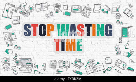Stop Wasting Time Concept with Doodle Design Icons. Stock Photo