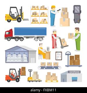Car lift icons set flat vector. Auto garage. Station equipment isolated ...