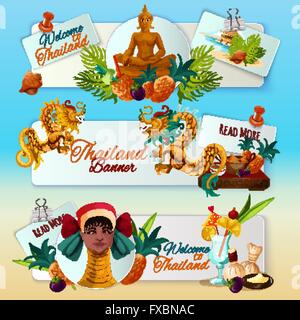 Thailand Touristic Banners Set Stock Vector