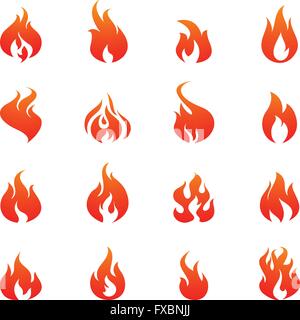 Torch flame icon set in black and white color. simple flat vector Stock ...